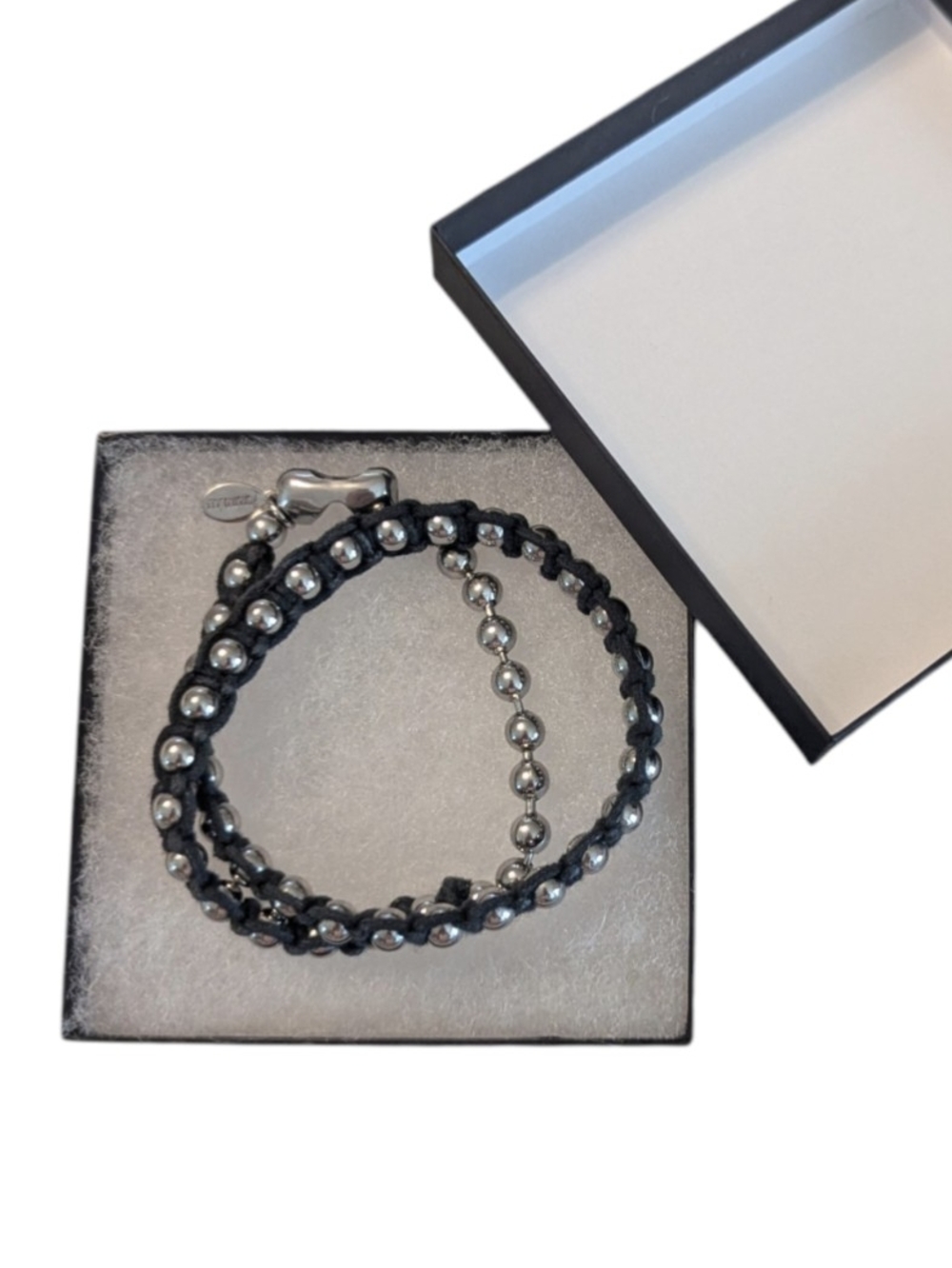 90s Grunge Panama Jack Sliver Beaded Black Leather Choker Necklace Bracelet - Picture 8 of 8